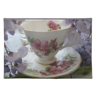 Teacup and wisteria cloth placemat