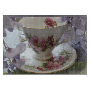 Teacup and wisteria cutting board