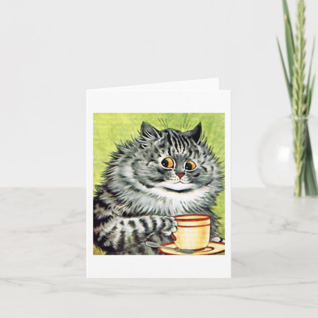 Teacup Cat Note Card by Louis Wain (Front)