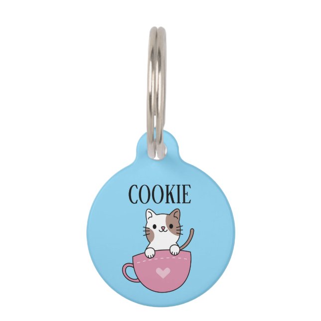 Teacup Cat Pesonalized  Pet ID Tag (Front)