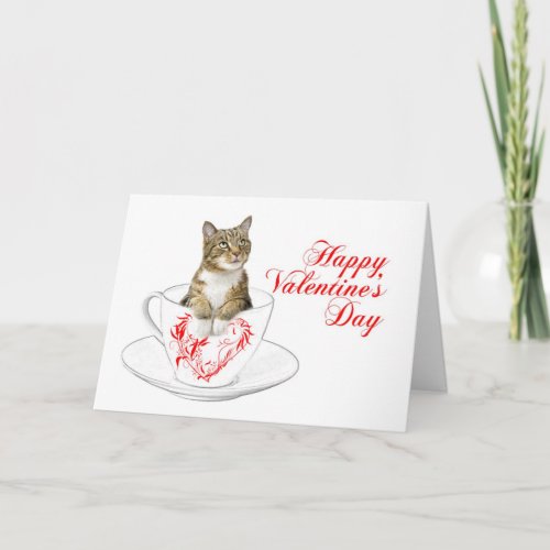 Teacup Cat Valentine Holiday Card