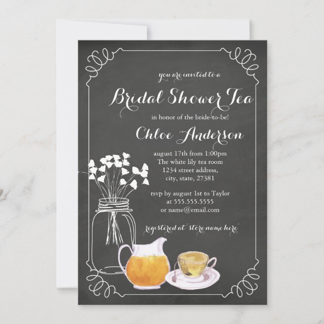 Teacup Chalkboard Elegant Bridal Shower Invitation (Front)