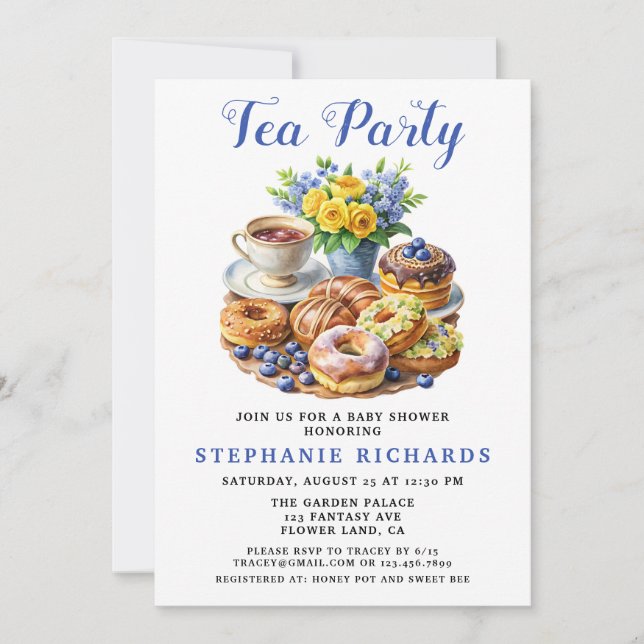 Teacup Donut Floral Tea Party Baby Shower Invitation (Front)