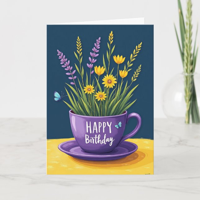 Teacup Flora Birthday Card (Front)