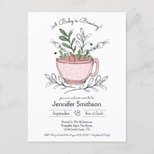 Teacup Floral Hand-drawn Tea Party Baby Shower Invitation Postcard