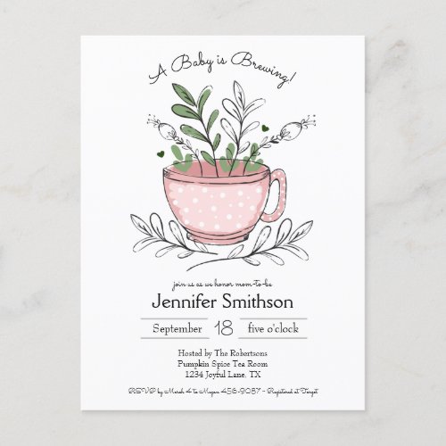 Teacup Floral Hand_drawn Tea Party Baby Shower Invitation Postcard