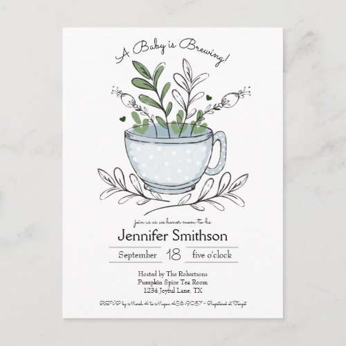 Teacup Floral Hand_drawn Tea Party Baby Shower Pos Postcard