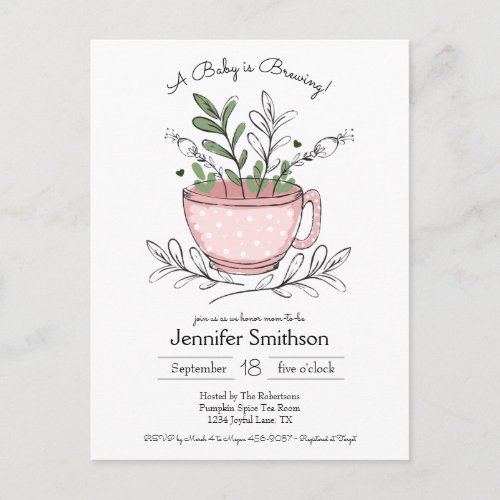 Teacup Floral Hand_drawn Tea Party Baby Shower Postcard