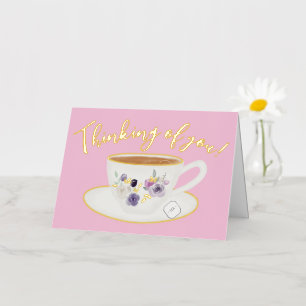 Teacup Floral Thinking of You Real Foil Greeting Card