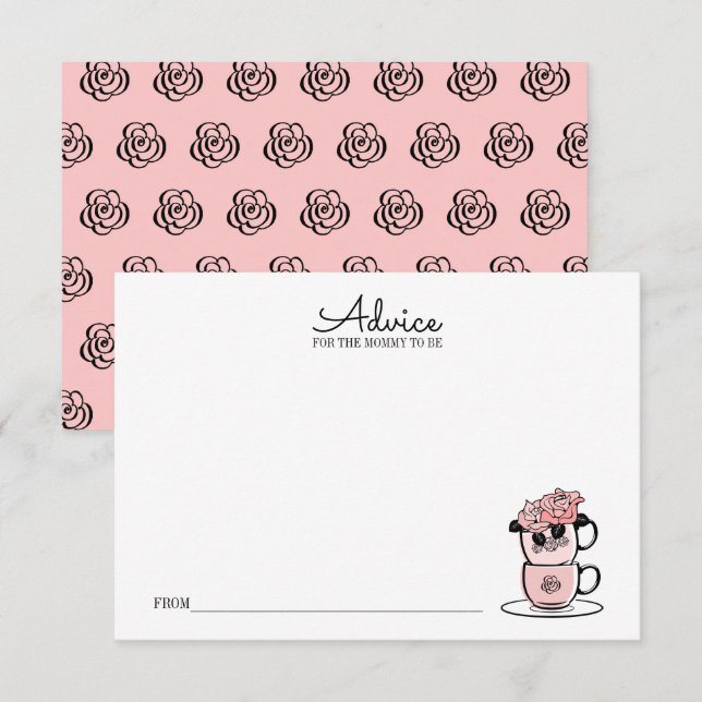 Teacup & Flowers Baby Shower Advice Card For Mom (Front/Back)