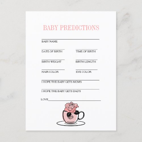Teacup  Flowers Baby Shower Baby Prediction Game Announcement Postcard