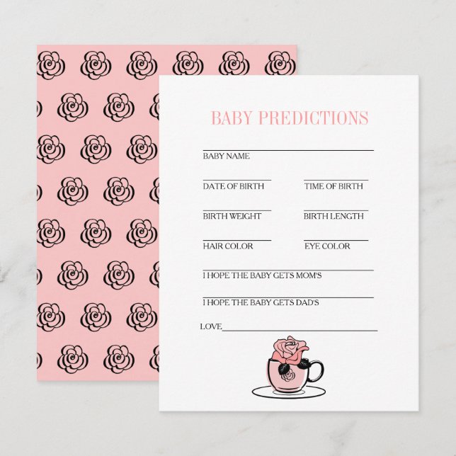 Teacup & Flowers Baby Shower Baby Prediction Game Invitation (Front/Back)