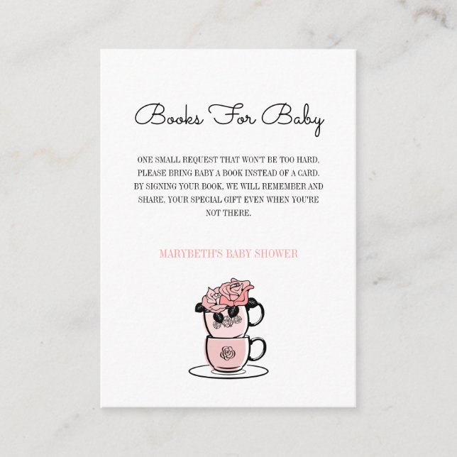 Teacup & Flowers Baby Shower Bring A Book Request Enclosure Card (Front)