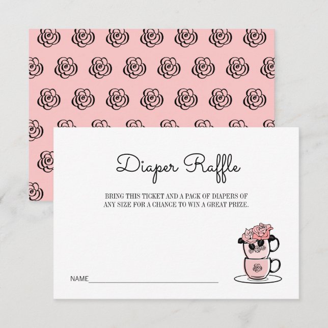 Teacup & Flowers Baby Shower Diaper Raffle Ticket Invitation (Front/Back)