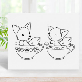 Teacup Foxes - Baby Animals In A Cup Coloring Page Poster by Chibibi at Zazzle