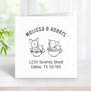 Teacup Foxes Couple Address Rubber Stamp
