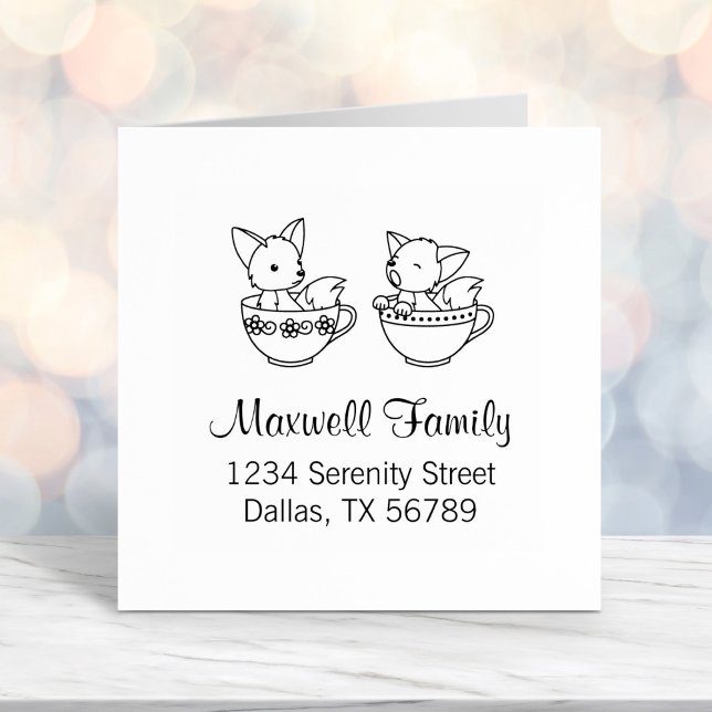 Teacup Foxes Family Address Self-inking Stamp (Creator Uploaded)