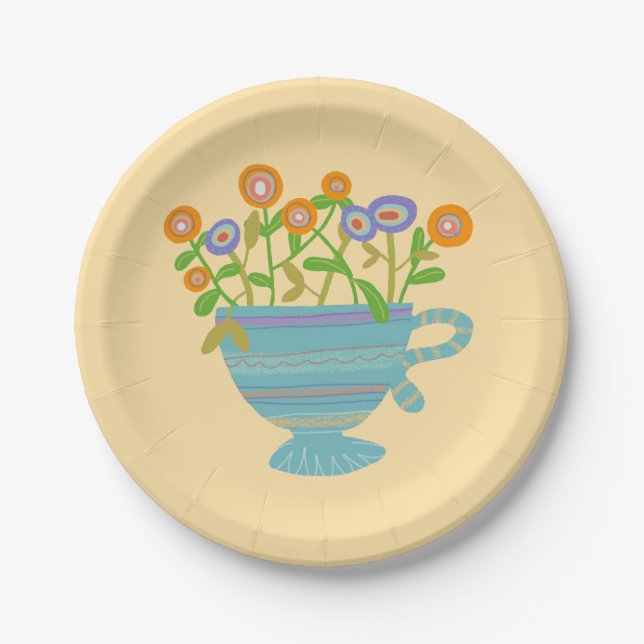 Teacup full of Flowers Paper Plates (Front)