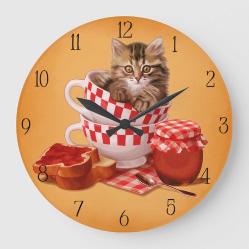 teacup kitty large clock