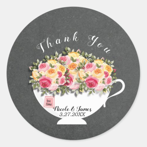 Teacup of Roses Bridal Shower Tea Favor Classic Round Sticker