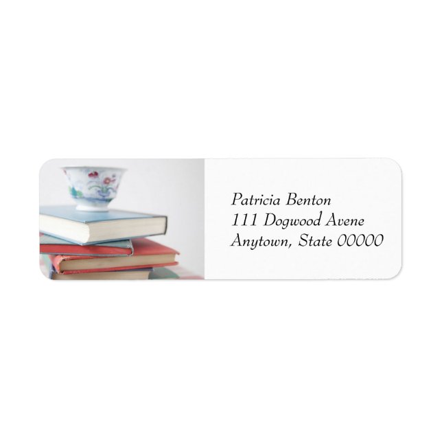 Teacup on book stack address label (Front)