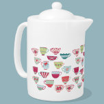 Teacup Pattern Teapot<br><div class="desc">A modern take on pretty retro vintage bone china or porcelain tea cups. Put the kettle on!  Original art by Nic Squirrell.</div>