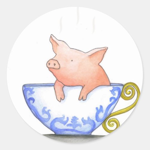 Teacup Pig Print Classic Round Sticker