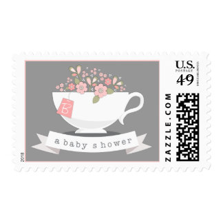 Teacup & Pink Floral Personalized Baby Shower Postage