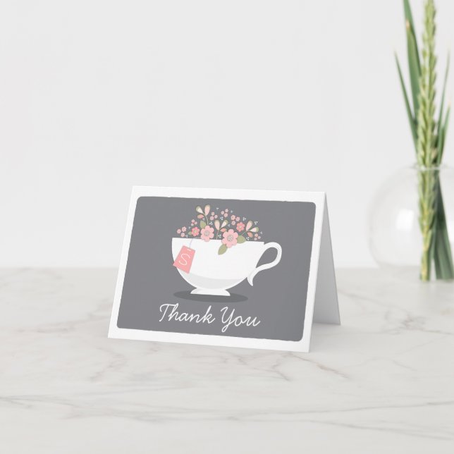 Teacup Pink Floral Thank You Card (Front)
