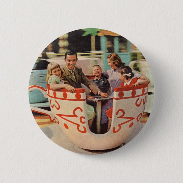 teacup ride at the amusement park pinback button (Front)