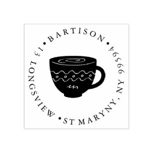 TEACUP ROUND RETURN ADDRESS RUBBER STAMP