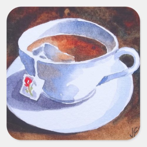 Teacup  Saucer with Teabag Square Sticker