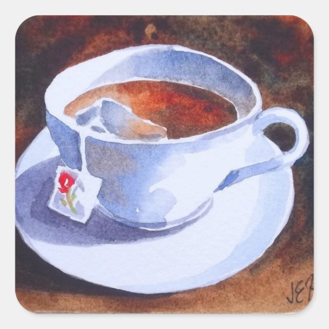 Teacup & Saucer with Teabag Square Sticker (Front)