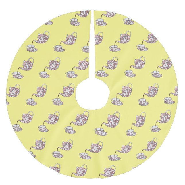 Teacup set cartoon illustration  brushed polyester tree skirt (Front)