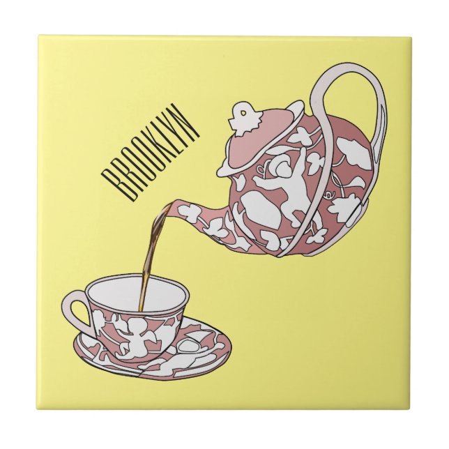 Teacup set cartoon illustration  ceramic tile (Front)