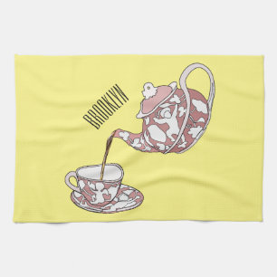 Teacup set cartoon illustration kitchen towel