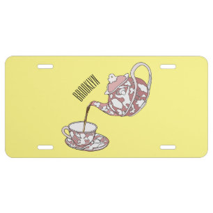 Teacup set cartoon illustration  license plate