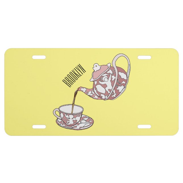 Teacup set cartoon illustration  license plate (Front)