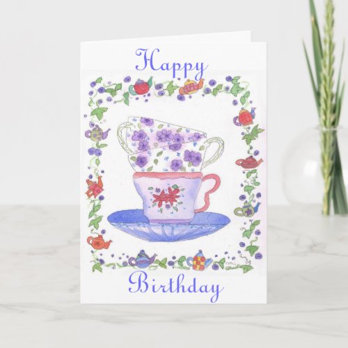 Teacup Stack Tea Time Birthday Card