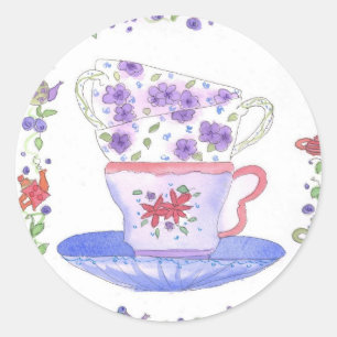Teacup Stack Tea Time Classic Round Sticker