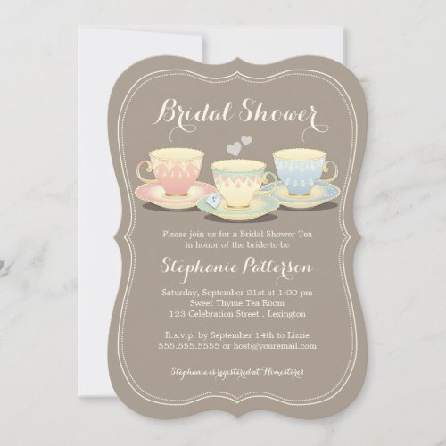 Teacup Trio Chic Bridal Shower Tea Party 5x7 Paper Invitation Card