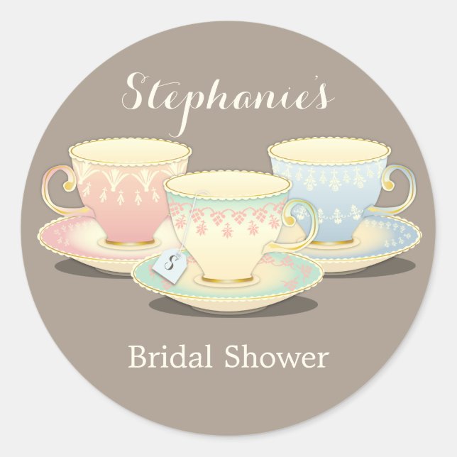 Teacup Trio Chic Bridal Shower Tea Party Sticker (Front)