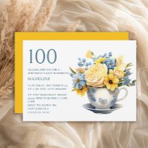 Teacup Yellow Blue Flowers 100th Birthday