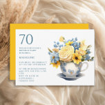 Teacup Yellow Blue Flowers 70th Birthday  Invitation<br><div class="desc">Pretty little teacup with blue and yellow flowers springtime or summer 70th birthday party invitation. This invitation can be purchased printed or as a digital invitation to share with family and friends on social media or through email. Contact me for assistance with your customizations or to request additional matching or...</div>