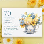 Teacup Yellow Blue Flowers 70th Birthday  Invitation<br><div class="desc">Pretty little teacup with blue and yellow flowers springtime or summer 70th birthday party invitation. This invitation can be purchased printed or as a digital invitation to share with family and friends on social media or through email. Contact me for assistance with your customizations or to request additional matching or...</div>