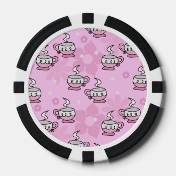 Teacups And Flower Pink Pattern Poker Chips by saradaboru at Zazzle