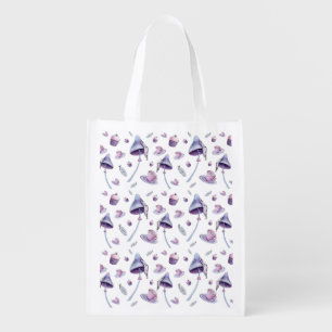 Teacups and Mushrooms Tea Party watercolor Grocery Bag