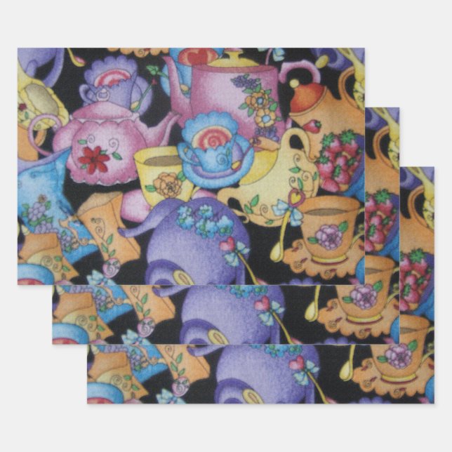 Teacups and Teapots Wrapping Paper Sheets (Set)