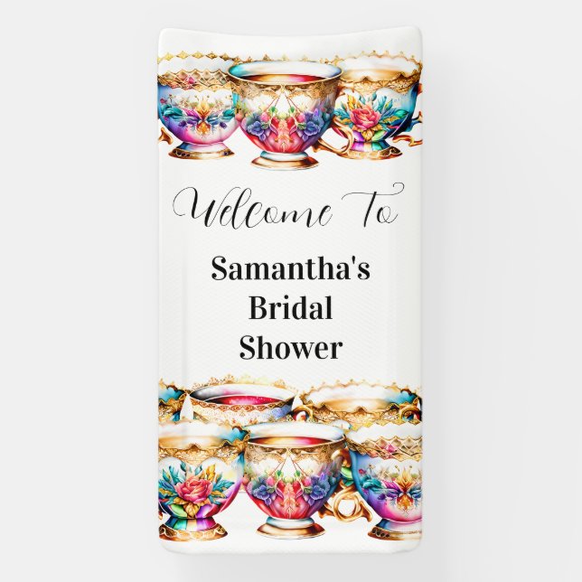 Teacups floral high tea bridal shower tea partea banner (Vertical)