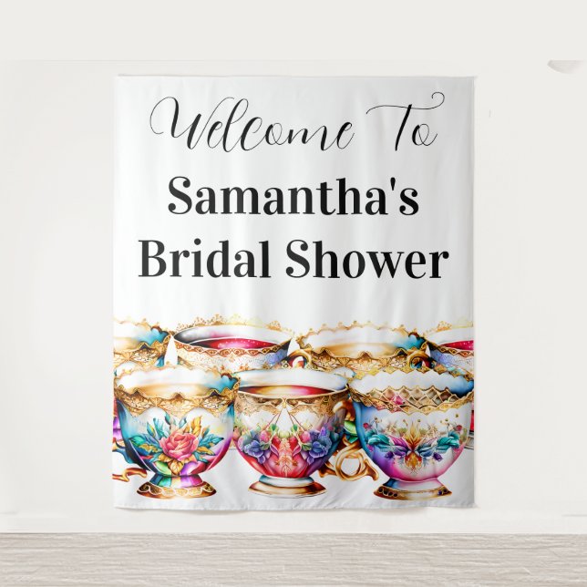 Teacups high tea floral flowers summer spring chic tapestry (Front)